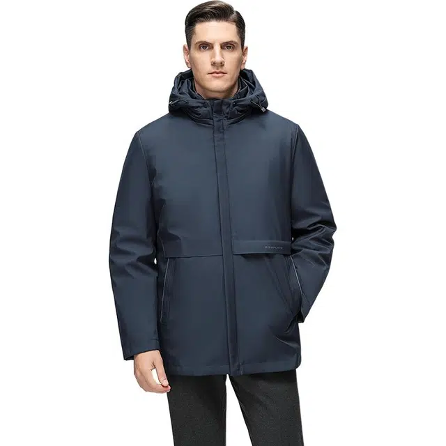 鸭鸭 薄款三合一中老年纯色商务休闲百搭拆卸帽户外防寒保暖工装风中长款羽绒服 男款