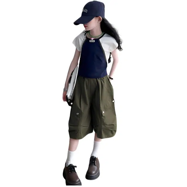 木木兔休闲运动套装 时髦洋气女童衣服夏装短袖大童潮牌小学生童装女孩 女款