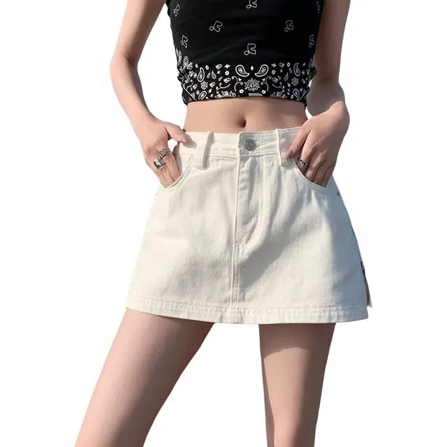 玫丝朵 美式小众侧拉链设计时尚百搭简约牛仔短裙 女款