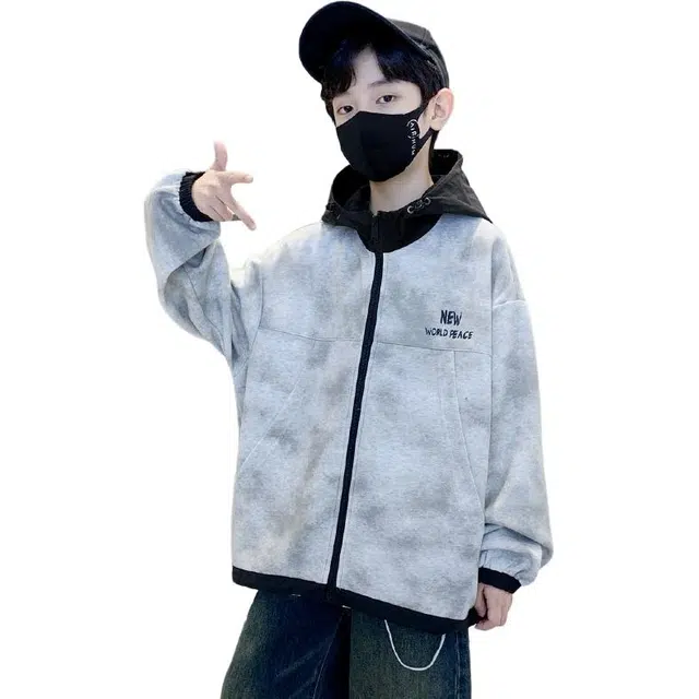 棉致 舒适柔软亲肤连帽个性夹克外套 灰色 青少年