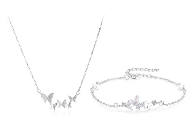 尚银福 梦幻蝶舞系列 冷淡风小众设计感 森系甜美精致气质高级感蝴蝶效应锁骨链套装 好运 合金 项链 女款