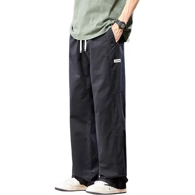 协协乐 高街风复古直筒宽松夏季薄款美式潮牌纯棉阔腿工装运动百搭通勤设计感显高显瘦长裤休闲裤 男款