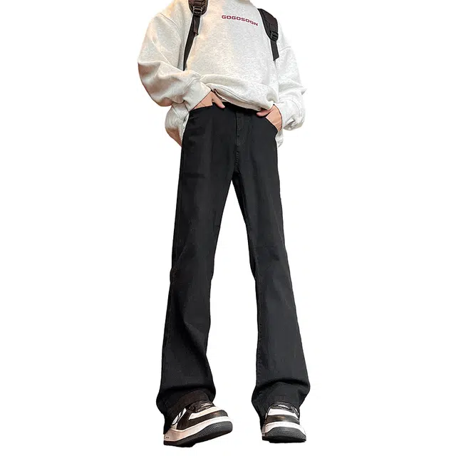 八哥 高街废土风基础款弯刀裤美式弹力阔腿垂感百搭时尚高级感运动舒适柔软不硬个性简约牛仔裤 男女同款