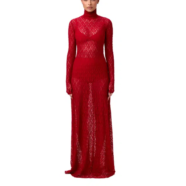 NAKED WARDROBE Turtleneck Maxi Dress StretchLace