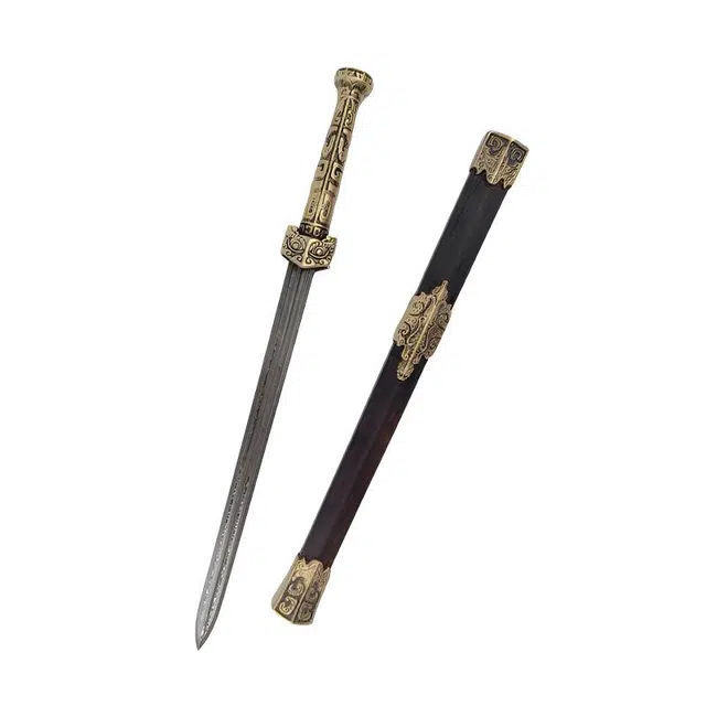 天字号 饕餮剑 黑檀木鞘黄铜装具小宝剑花纹钢剑身 未开刃 成品模型