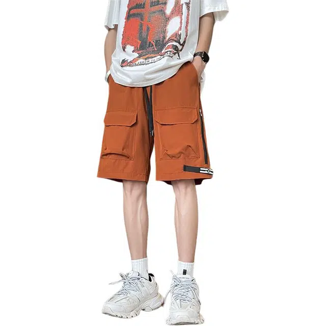 顶峰保罗 美式高街痞帅工装直筒五分裤冰丝凉感透气宽松大口袋设计感潮牌小众百搭休闲短裤 男女同款