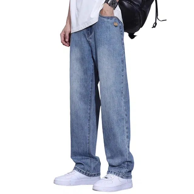 华夏儿女 美式高街无性别主义宽松直筒潮流休闲百搭大码设计感裤子牛仔裤 男女同款