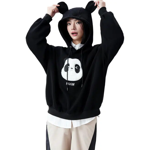 木果果木 可爱减龄熊猫休闲连帽长袖卫衣 女款