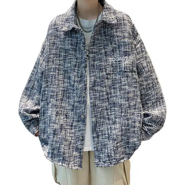 一碗士多 美式刺绣复古小香风格子潮牌宽松百搭休闲学院编织夹克外套 男女同款