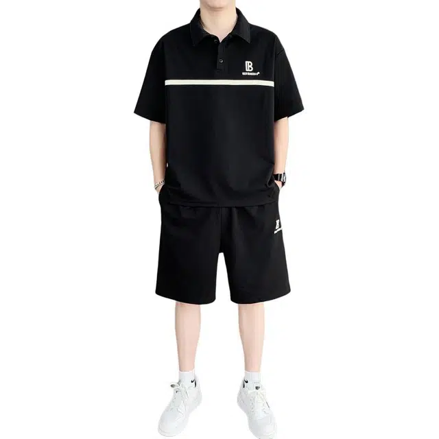 北极绒 肌理感短袖短裤潮宽松沙滩休闲运动套装 男款