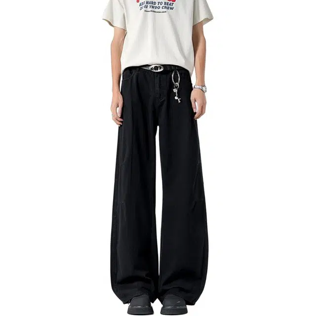 童先森 美式复古水洗高级感弯刀宽松阔腿休闲裤 男款