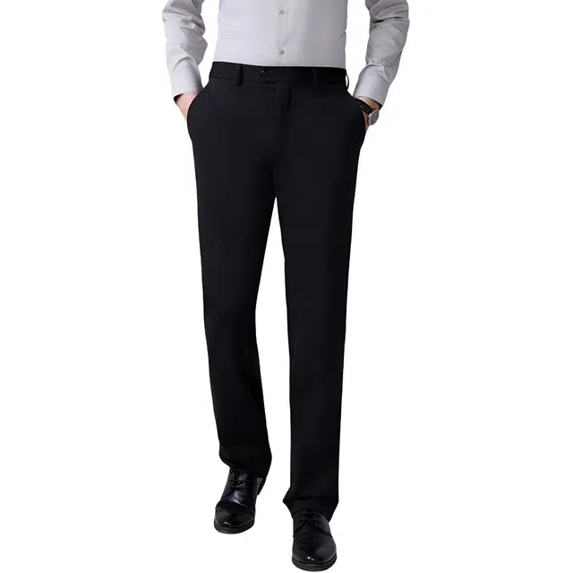 佛朗尼·齐拉 纯色中腰拉链微弹直筒休闲裤 男款 黑色