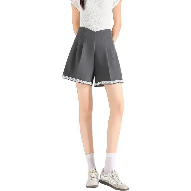 法文箱子 设计感甜美风百搭纯色宽松高腰休闲短裤 女款