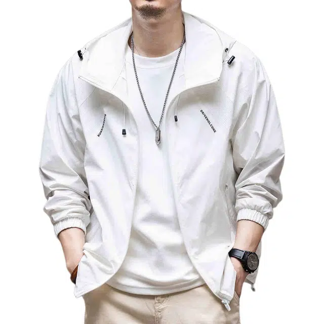 格蓝鹿 薄款纯色美式宽松休闲连帽防晒服 男款