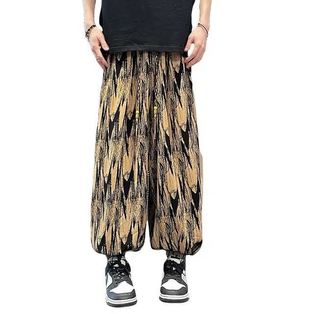 加荣 新中式国风冰丝裤子男夏季薄款透气潮流百搭大码小众设计感束脚灯笼裤宽松阔腿休闲裤长裤 男女同款