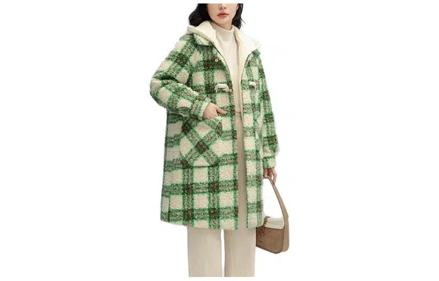 鸭鸭 中长款加厚格子大衣保暖外套真两件羽绒服 女款