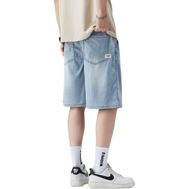 么宁 宽松直筒五分裤夏季薄款舒适透气简约百搭个性痞帅休闲运动牛仔短裤 男女同款