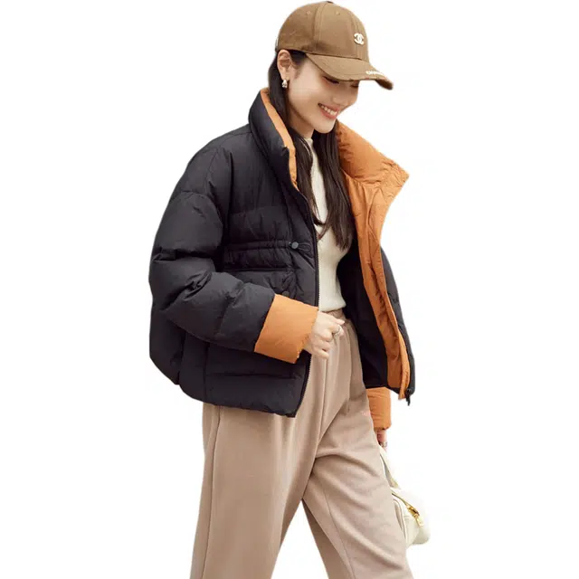 鸭鸭 拼色立领保暖百搭短款长袖羽绒服 女款