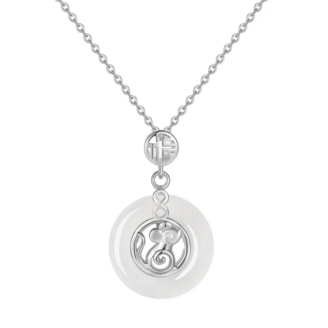 【华贵非凡】 帝苏行 禧瑞银鼠 新中式国潮 吉祥如意平安顺遂 好运 简约小众设计 玉髓 项链 女款