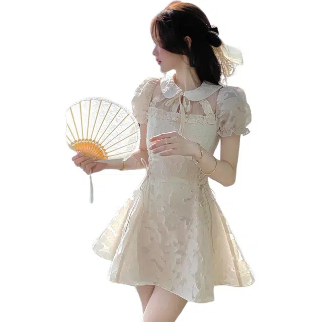 纤丝鸟 春夏 新中式国潮提花设计感旗袍款式收腰显瘦短袖连衣裙 女款