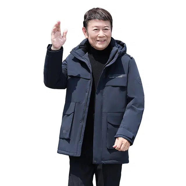 鸭鸭 鹅绒系列中老年爸爸装纯色商务休闲百搭拆卸连帽户外防寒保暖工装中长款羽绒服 男款