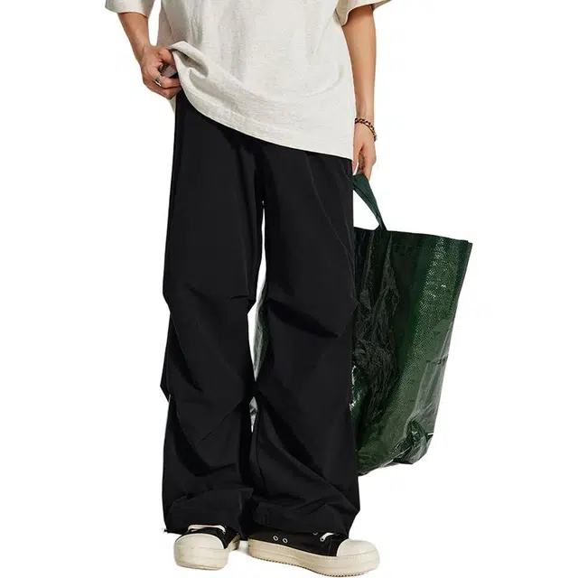 宝米卡 美式潮流简约清新凤个性有型直筒抽绳高腰休闲裤 男女同款