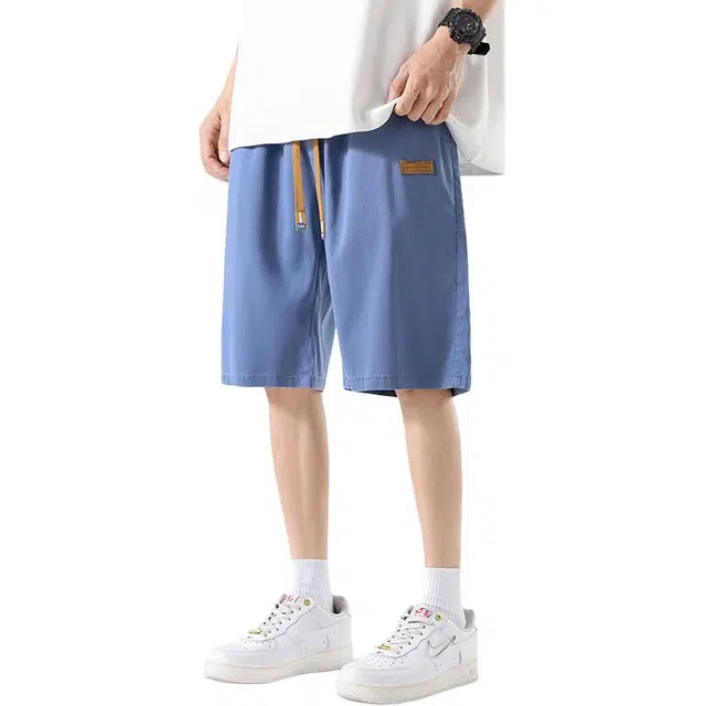 顶峰保罗 薄款宽松大码冰丝无性别主义五分裤显高显瘦弹力松紧腰直筒时尚舒适百搭透气速干休闲短裤 男女同款