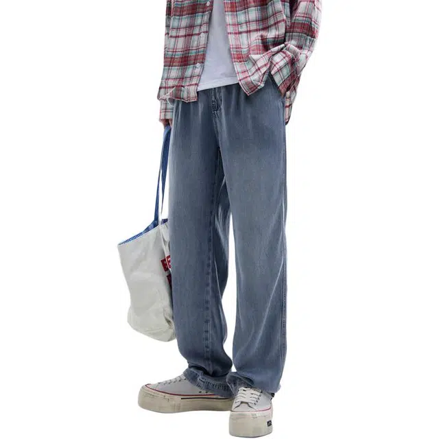 童先森 微喇水洗港风潮牌宽松直筒痞帅阔腿长裤牛仔裤 男款