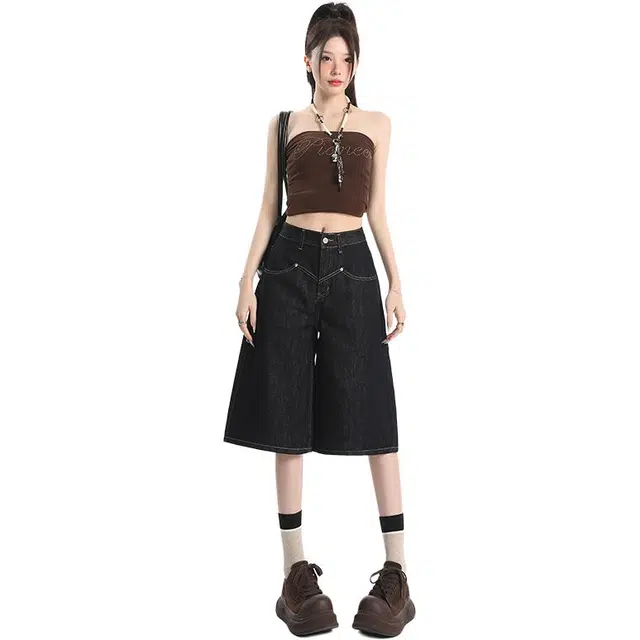 玫丝朵 百搭气质舒适优雅阔腿牛仔裤 女款