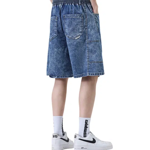 协协乐 薄款宽松直筒五分中裤牛仔短裤 男款