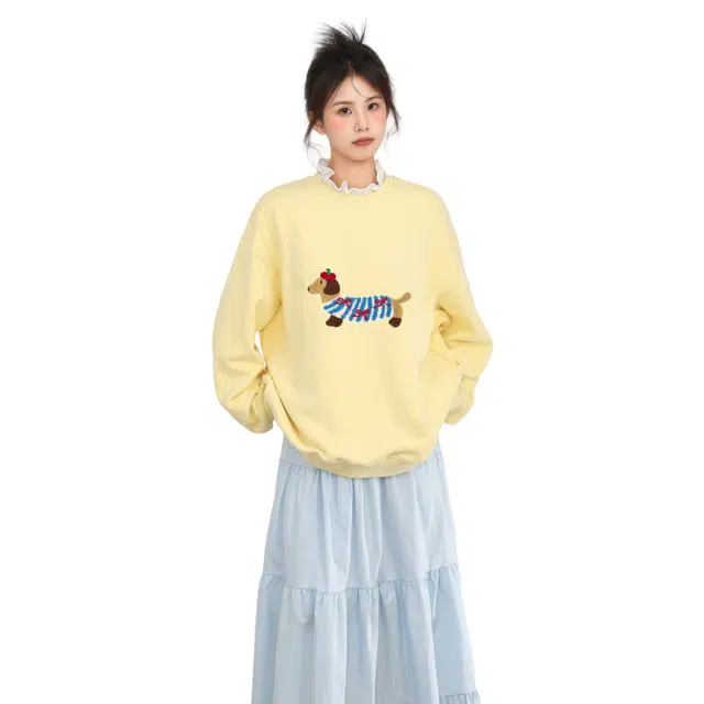 柏黛妃 圆领长袖套头韩系长袖卫衣 女款 黄色