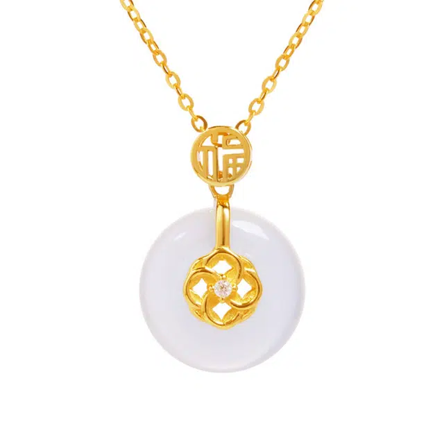 【精致优雅】 帝苏行 福运平安扣 新中式国潮 吉祥如意平安顺遂 好运 简约小众设计 玉髓 项链 女款