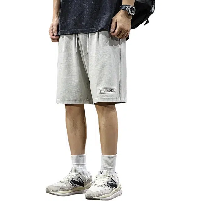 前进牛 夏季美式街头潮牌水洗做旧纯棉重磅休闲美式复古宽松潮流运动五分工装短裤 男女同款