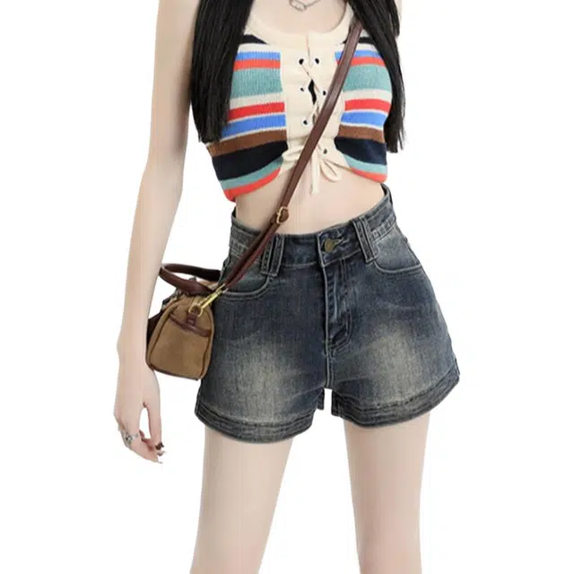 玫丝朵 美式复古做旧设计时尚牛仔短裤 女款