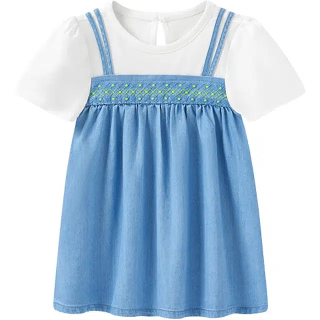 英氏连衣裙 假两件时尚舒适百搭短袖 婴幼童