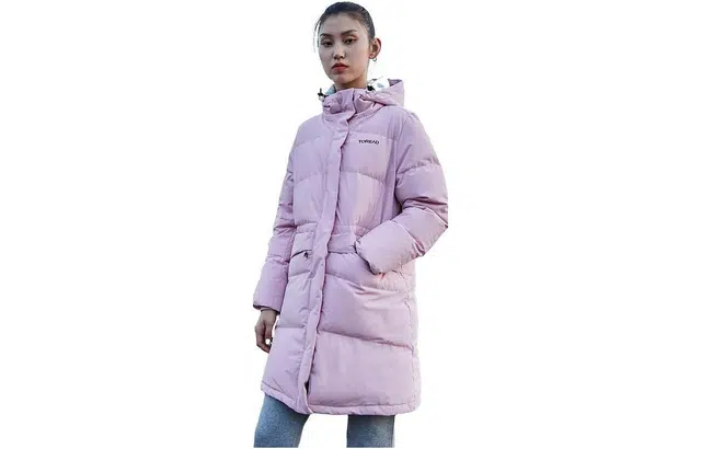 探路者 纯色拉链防风保暖中长款长袖羽绒服 女款