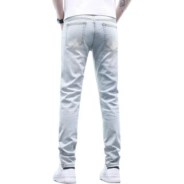 微牛 美式潮牌高端破洞薄款修身小脚潮牌直筒时尚裤子韩版牛仔裤 男款