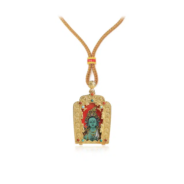 睦珦 好事花生 美飒半手绘西藏黄财神绿度母 你定上岸#好运 合金 项链 男女同款情侣款