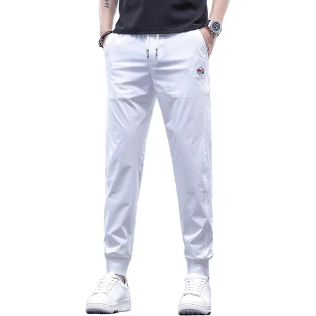 华夏儿女 高端冰丝运动裤美式薄款修身冰丝速干弹力束脚哈伦休闲裤 男女同款