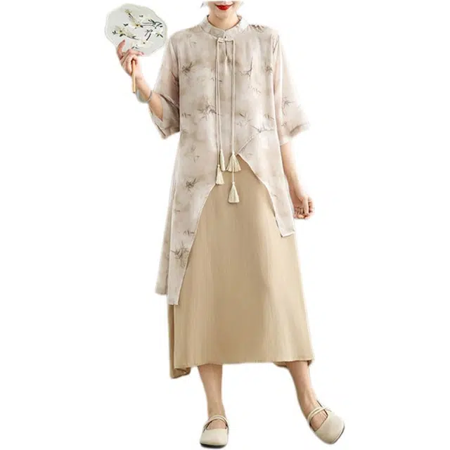 丝絮丝绸 新中式休闲舒适国风气质长袖连衣裙 女款