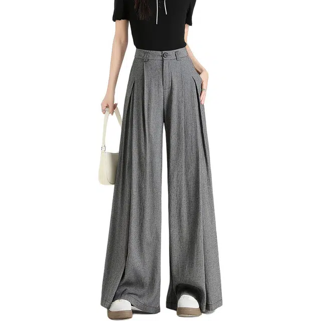 法文箱子 百搭简约显瘦纯色宽松高腰长裤休闲裤 女款