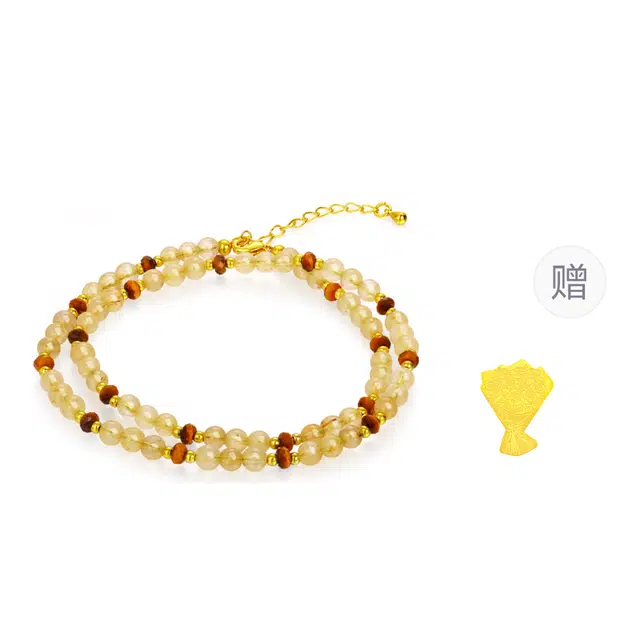 【平台首款】 金六福吉祥 发丝金脉链新中式国潮风招财转运精致简约小众设计日常通勤显白百搭#好运 黄水晶 手串 男女同款情侣款