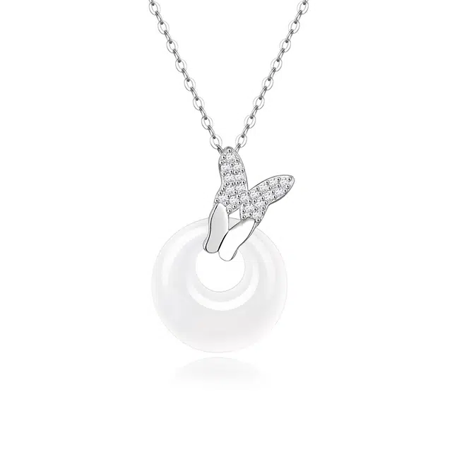 金六福吉祥 蝶恋玉蝴蝶 玉髓 项链 女款