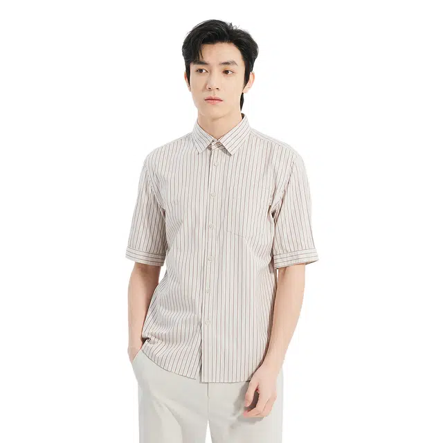 利郎 时尚都市条纹尖领质感简约百搭纯棉商场同款短袖衬衫 男款