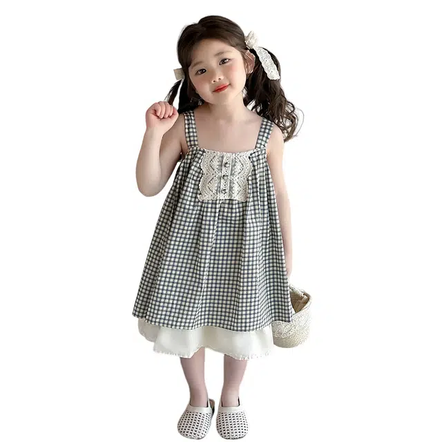 浪莎连衣裙 洋气花边时尚无袖 灰色 中小童