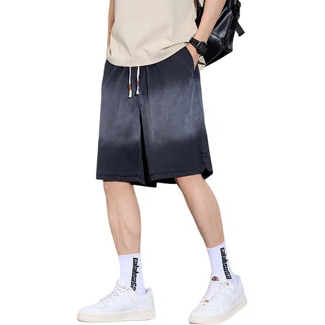 协协乐 渐变高街风薄款美式潮牌渐变休闲五分裤莱赛尔外穿凉感透气中裤牛仔短裤 男款