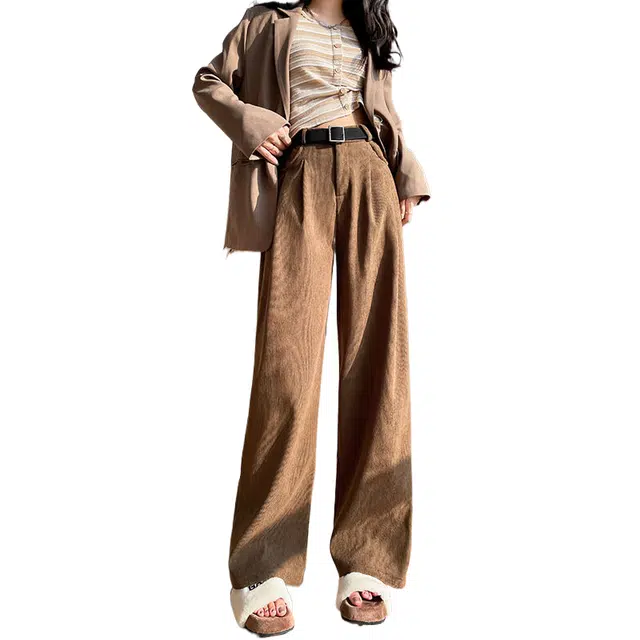 玉儿恋 纯色高腰阔腿裤休闲裤 女款