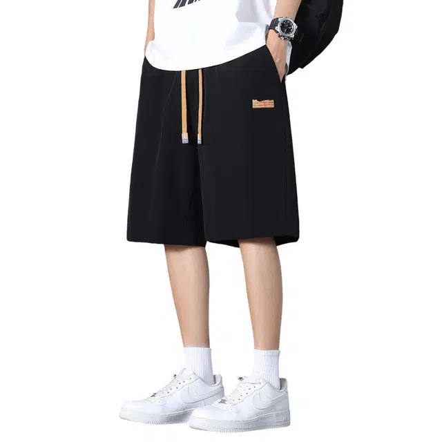 顶峰保罗 轻薄冰丝凉感薄款亲肤透气速干运动潮牌外穿无性别主义宽松痞帅时尚百搭系带垂感休闲短裤 男女同款