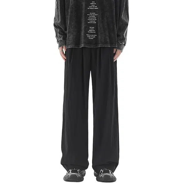 么宁 慵懒风简约百搭宽松直筒舒适透气褶皱感个性痞帅休闲裤 男女同款