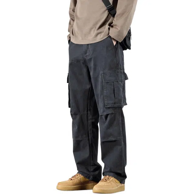 潮人榜 夏季美式高街设计感纯棉工装裤子潮牌百搭宽松直筒日系大码显高显瘦休闲裤 男女同款